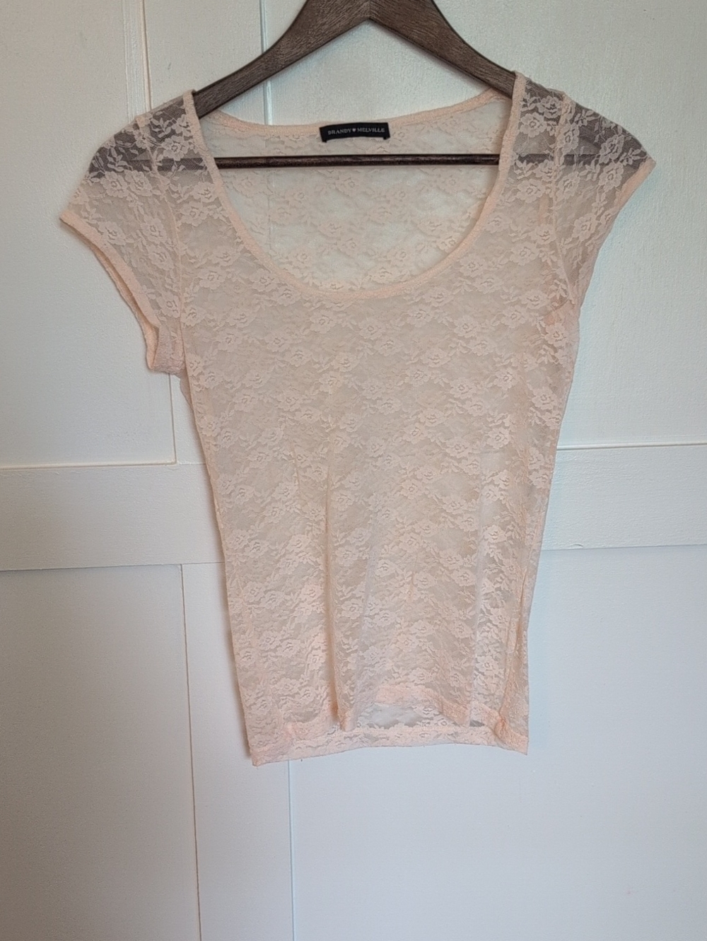 Brandy Melville Light Pink Lace Scoop Neck Tee